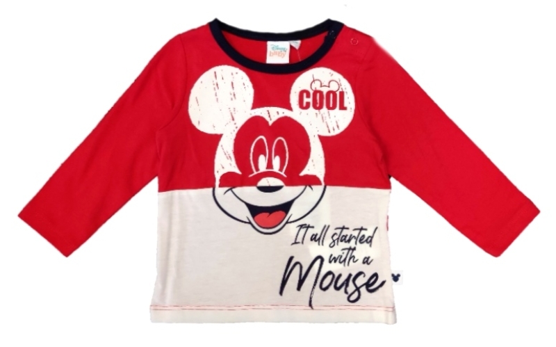 Baby Langarmshirt für Jungen in rot-weiß mit Micky Maus